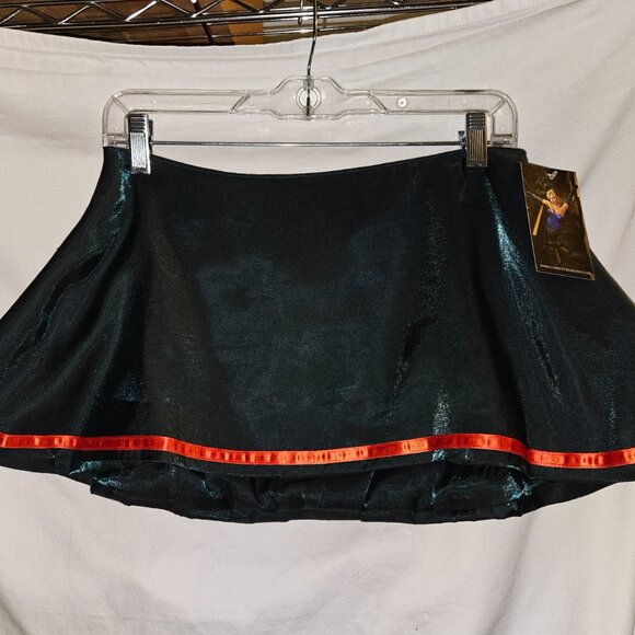 NWT S 10" GREEN SILK A-line MINI SKIRT with Red Trim - Picture 3 of 15